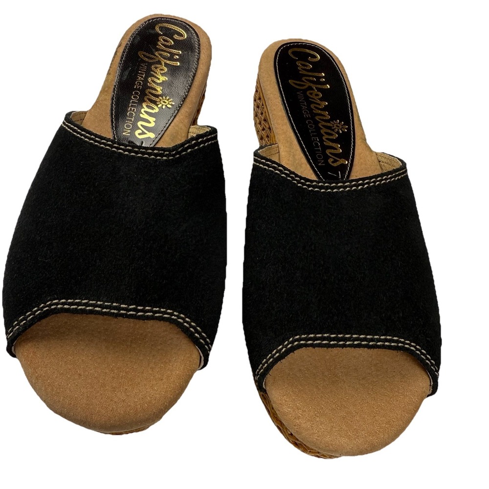 Californians USA handmade Margot Black Suede sandals Women's Size 7 - Picture 2 of 9
